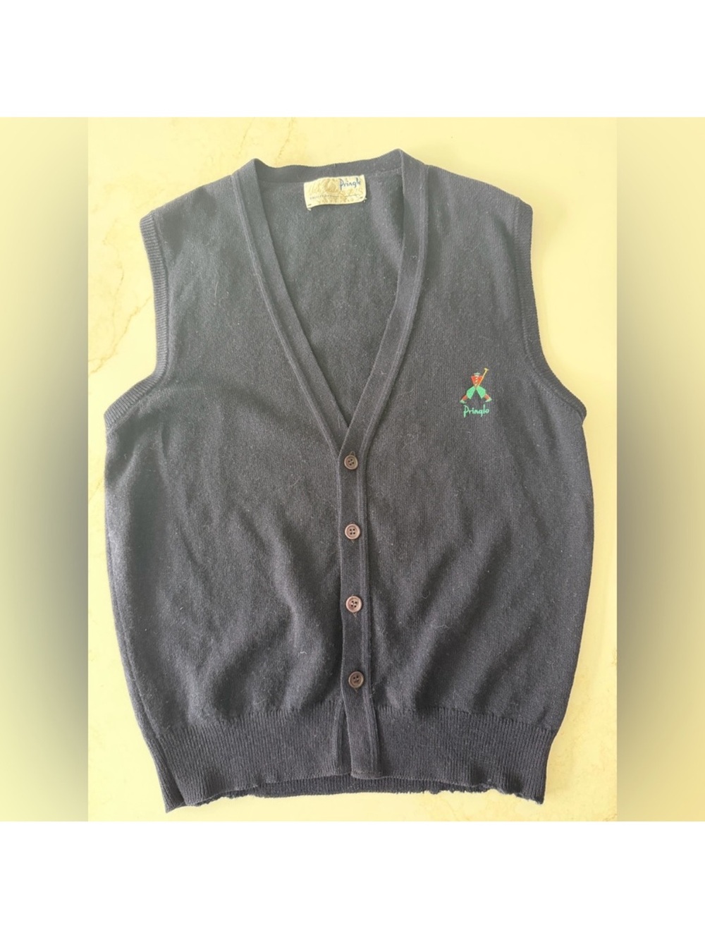 Pringle Navy Knit Button sweater Vest with Embroidered Logo
